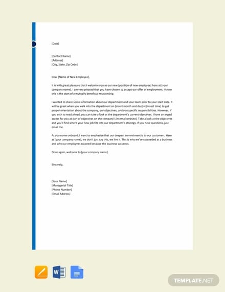 free welcome letter from the manager template