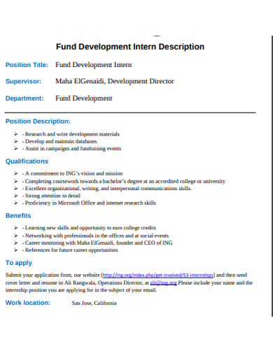 fund development intern description