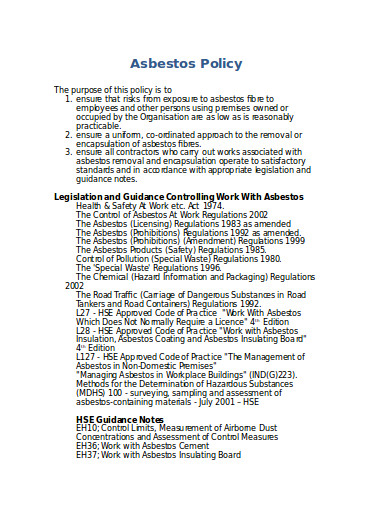 general asbestos control policy
