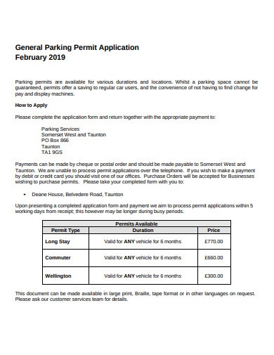 11+ Parking Permit Application Templates in PDF | DOC