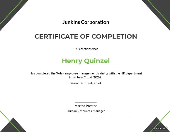 hr consultancy training completion certificate template