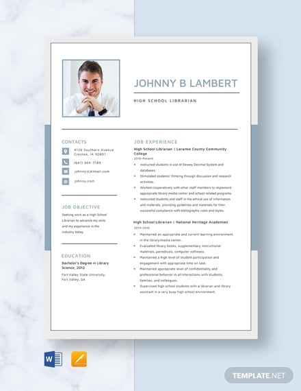 high school librarian resume template
