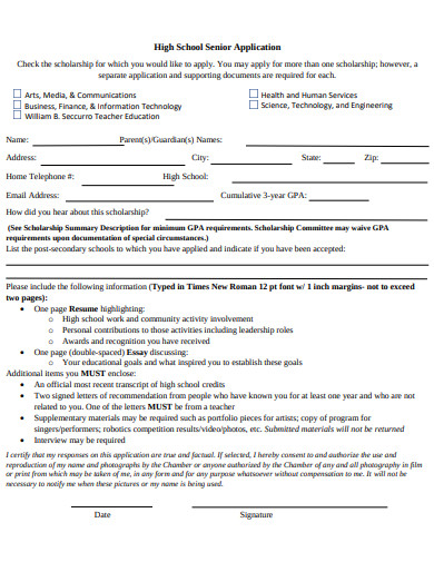 11+ High School Scholarship Application Templates in PDF | DOC