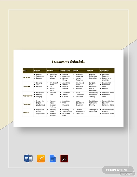 homework schedule template