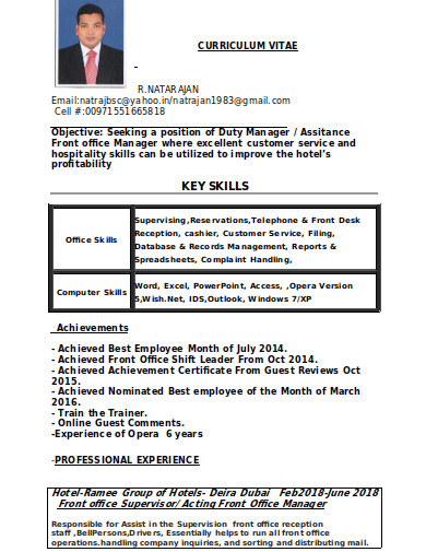 hospitality management resume skills example