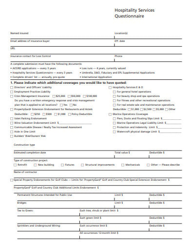 hospitality-services-questionnaire-template