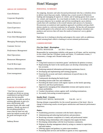 hotel manager resume in pdf