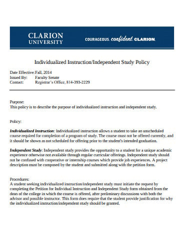 independent study instruction policy