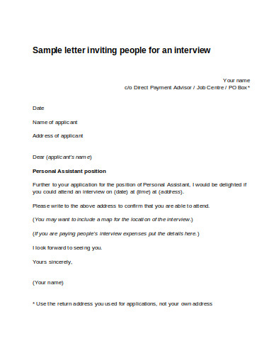 interview inviting people letter sample template