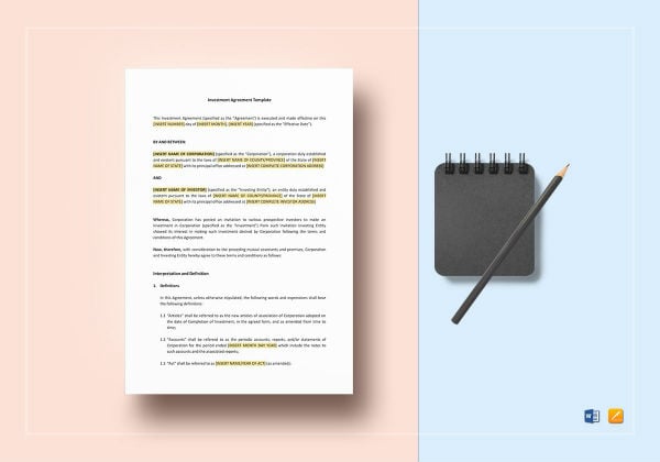 investment agreement template mockup