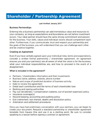 investment partnership shareholder agreement