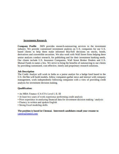 investment research job description