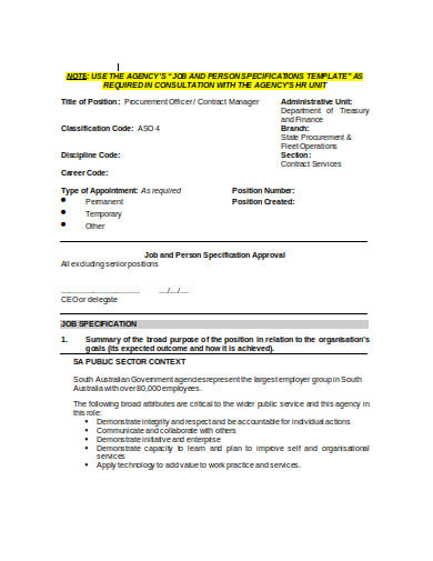 job and person specification template