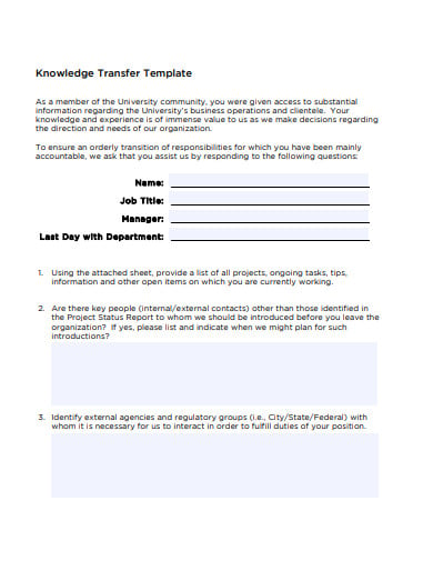 knowledge transfer plan template