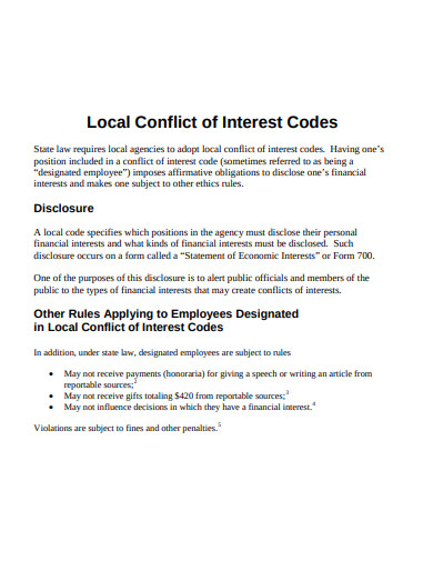 local conflict of interest codes