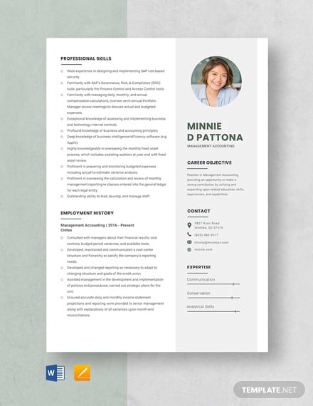 management accounting resume template