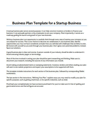 market research business plan for a startup business template