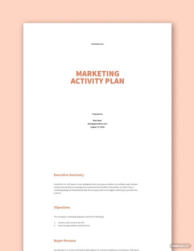 marketing activity plan template