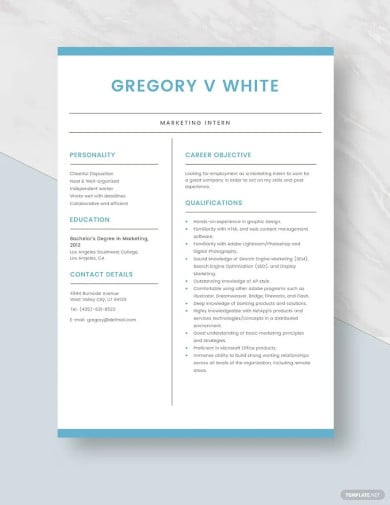 marketing intern resume template