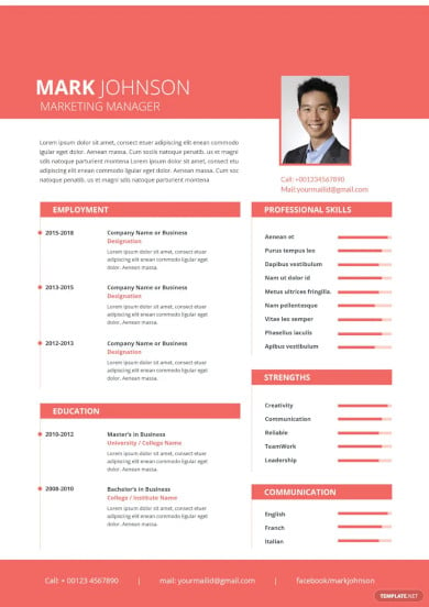 marketing manager resume template