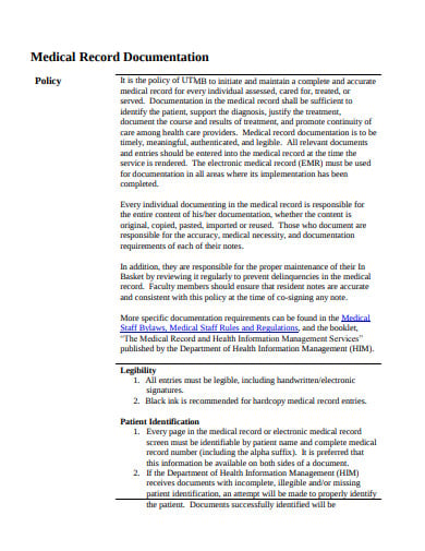 medical record policy documentation template