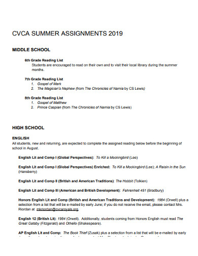 wphs summer assignments