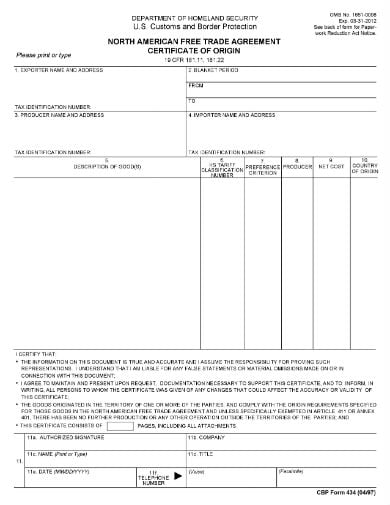 north american free trade agreement form