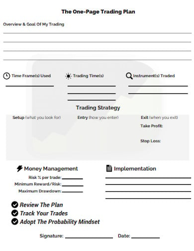 one page trading plan template