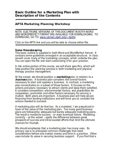 outline for business marketing research plan template