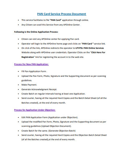 pan card services process document template