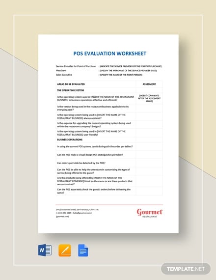 pos evaluation worksheet template