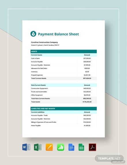 payment balance sheet