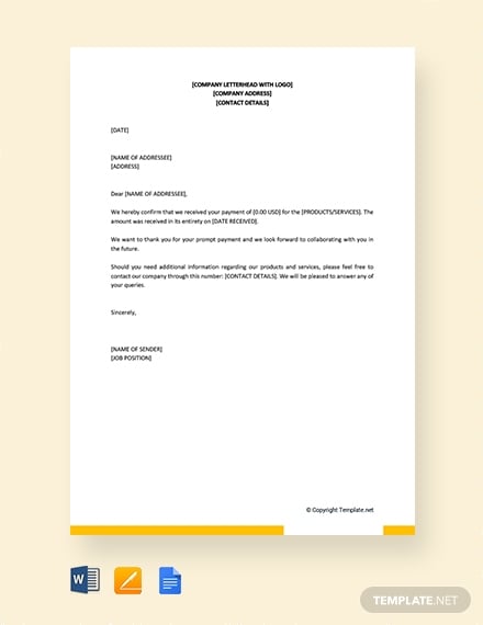 payment confirmation letter