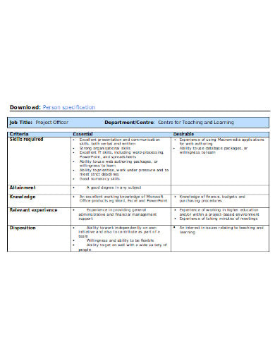 person specification template