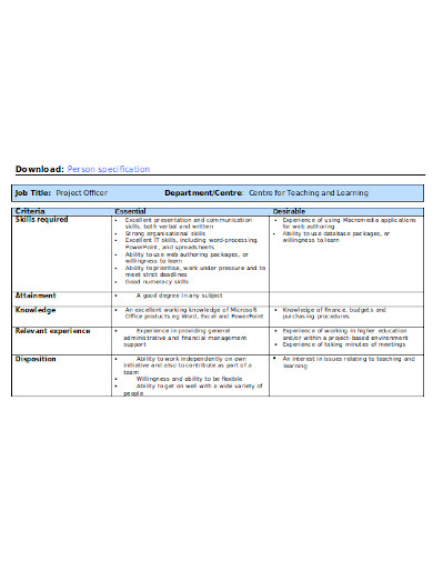 person specification template