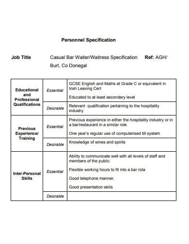 personnel specification sample
