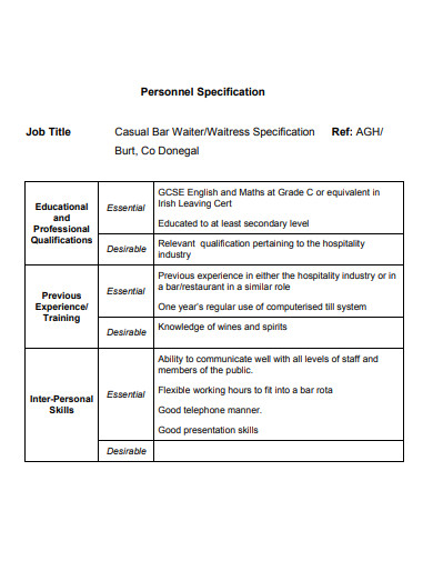 10 Personnel Specification Templates In Word Pages DOC PDF