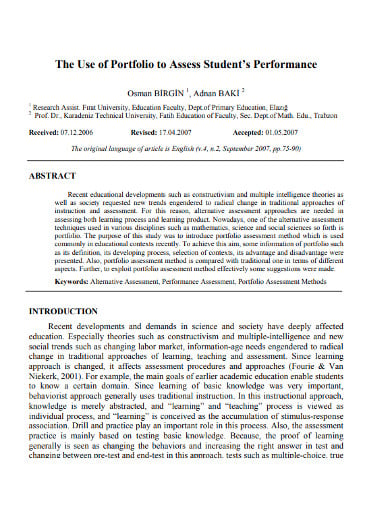 portfolio assessment performance