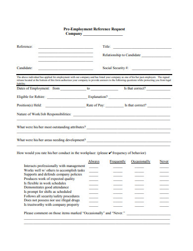 pre employment reference request form template