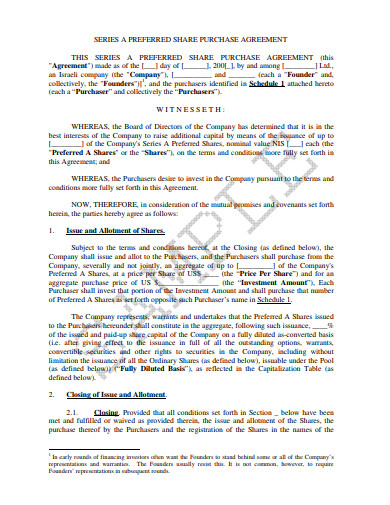 preferred share purchase agreement template