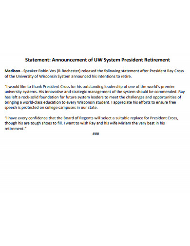 president retirement announcement