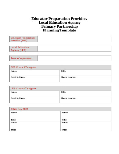 primary partnership planning template