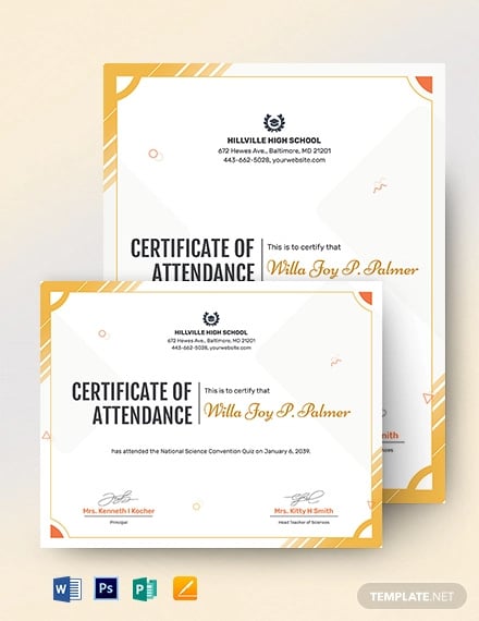 printable certificate of attendance template