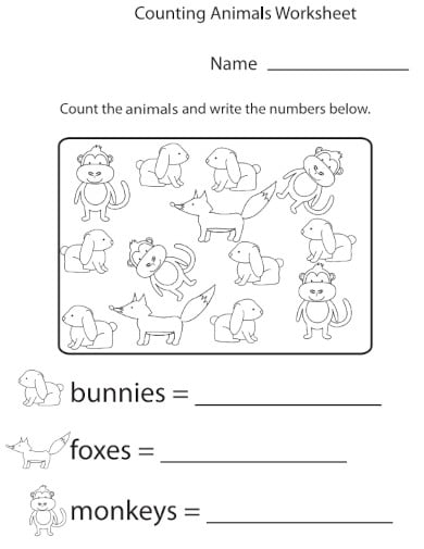 printable preschool counting animal worksheet