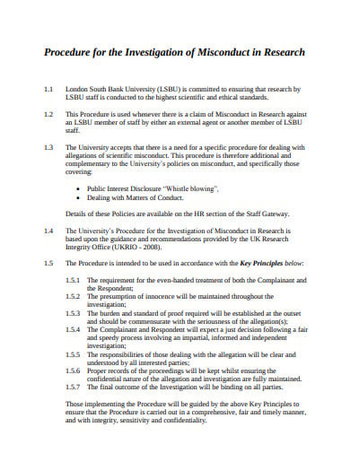 procedure for investigation of misconduct in research