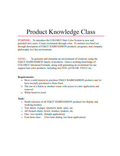 product knowledge class template