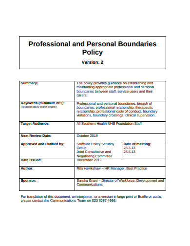 professional and personal boundaries policy template