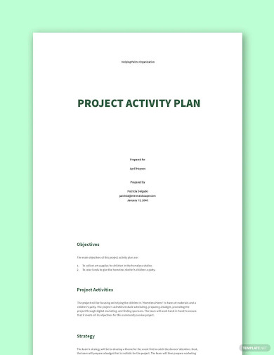 project activity plan template