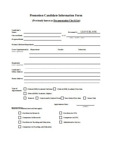 promotion candidate information form template