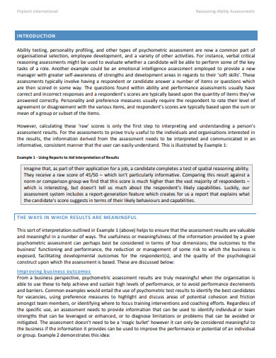 8+ Psychometric Report Templates In Pdf 